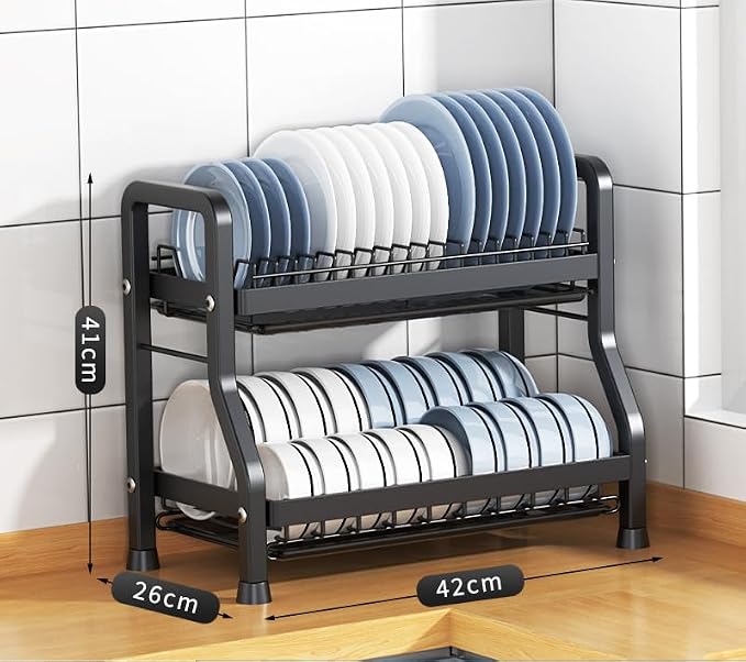LMingKun Over The Sink Dish Drying Rack,Dish Rack, Dish Dryer Rack, Dish Drain, Black Dish Drying Rack,Snap-On Design 2-3 Tier Small Dish Rack Stainless Steel