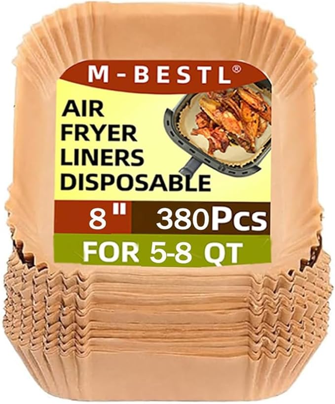 M-bestl 380 Pcs Air Fryer Liners Disposable, Food Grade Parchment Paper Liners,Oil-Proof& Non-Stick, Suitable for Air Fryers, Microwaves, Ovens(8 Inch,380Pcs)