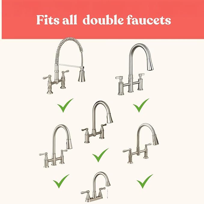 2 Hole Kitchen Sink Splash Guard (22 INCH) Wide-Modern Faucet Mat for Kitchen Sink-Flexible, Durable, Silicone Faucet Splash Guard Grey-Double Handle Faucets with 8” Spacing-Easy to Clean