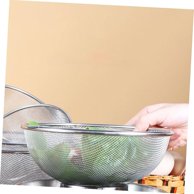 Cabilock Stainless Steel Washing Basket Multi-functional Kitchen Drain Colander for Fruits Vegetables and Rice Deform-resistant Easy to Clean