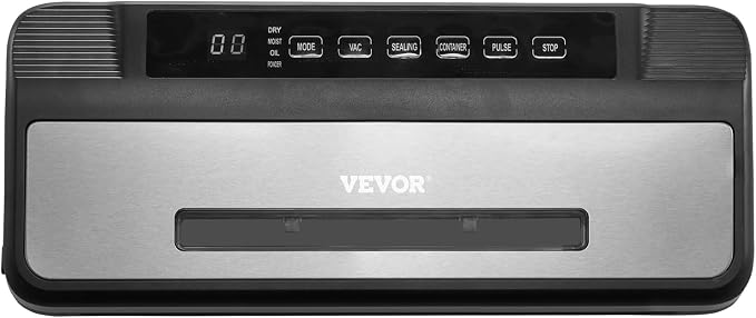 VEVOR Vacuum Sealer Machine, 80Kpa 120W Powerful Compact Food Sealer, 7-in-1 Multi-Functional Food Vacuum Sealer, Automatic Air Sealing System with Built-in Cutter with 10 Vacuum Bags & 1 Bag Roll