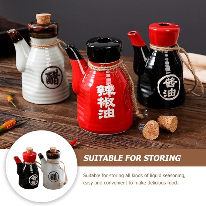 Luxshiny Japanese Style Ceramic Soy Sauce Vinegar Bottle 4.92X2.75X2.75 Inch Reusable Kitchen Dispenser for Cooking and Dining Seasoning