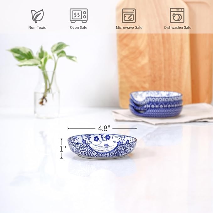 Selamica Ceramic Spoon Rest, 4.8 Inch Spoon Rest for Stove Top, Spoon Holder for Kitchen Counter, Coffee Spoon Holder, Heat-Resistant Cooking Utensil Rest for Ladles Tong, Set of 4,Vintage Blue
