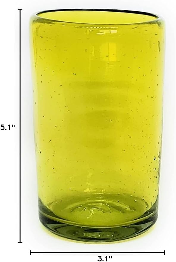 Solid Yellow 14 oz Drinking Glasses (set of 6), Recycled Glass, Lead-free, Toxin-Free (14oz Drinking)