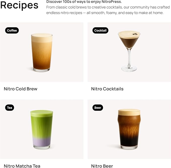 NitroPress Pure Nitrogen Cartridges - N₂ Cartridges for Cold Brew - 20 Pack Food-Grade Nitrogen Chargers for Nitro Cold Brew Coffee, Cocktails, Tea, Beer, Matcha
