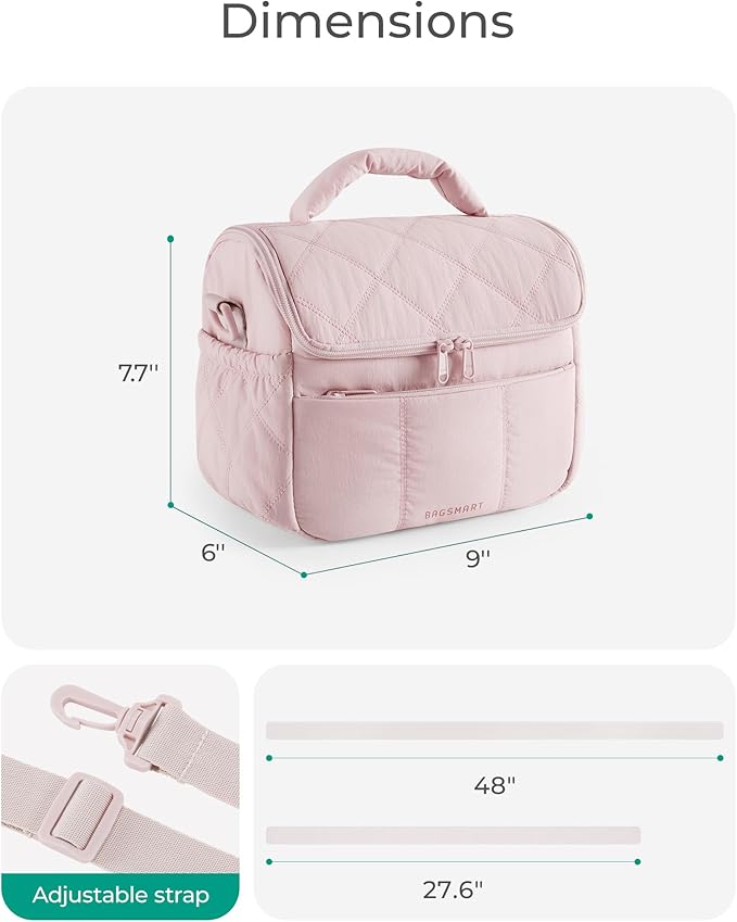 BAGSMART Insulated Lunch Bags for Women, Cute Quilted Lunch Box, Lightweight Puffy Padded Waterproof Lunch Tote, Reusable Lunch Cooler for Work Picnic Travel, Dusk Blue