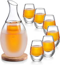 ZENS Sake Set Glasses, 8.5 Ounce Sake Carafe Cups with 6 Saki Cup Set for Warmer or Cold Japanese Wine with Stone Coaster Gift Sets