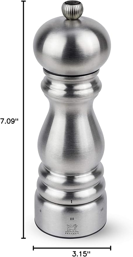 Peugeot - Paris Chef u'Select Manual Pepper Mill 7"/18cm - Adjustable Grinder - Stainless Steel