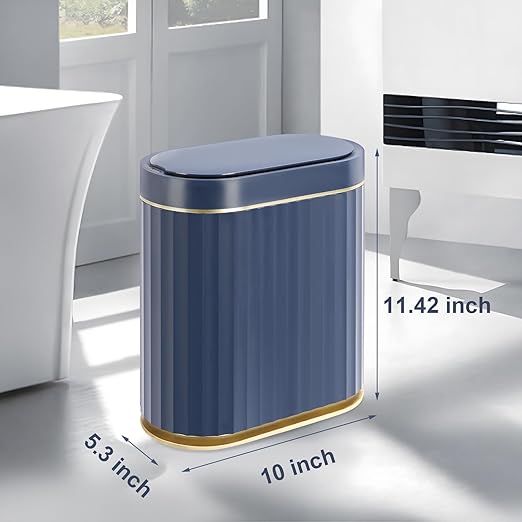 ELPHECO 2 Gallon Sensor Trash Can - IPX5 Waterproof Motion Sensor Trash Can, Automatic Bathroom Trash Bin, Slim Garbage Can for Bathroom, Office, Bedroom, Kitchen, Midnight Blue Gold