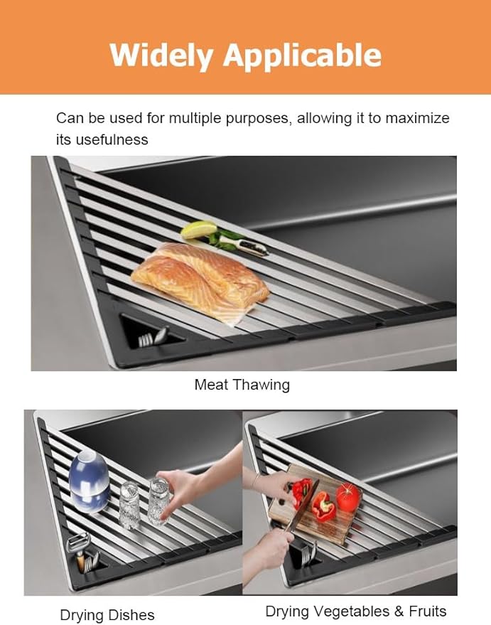 2 Packs Collapsible Triangle Dish Drying Rack for Sink Corner, Multipurpose Anti-Slip Over The Sink Dish Drainer Mat for Kitchen(Gray,Large)