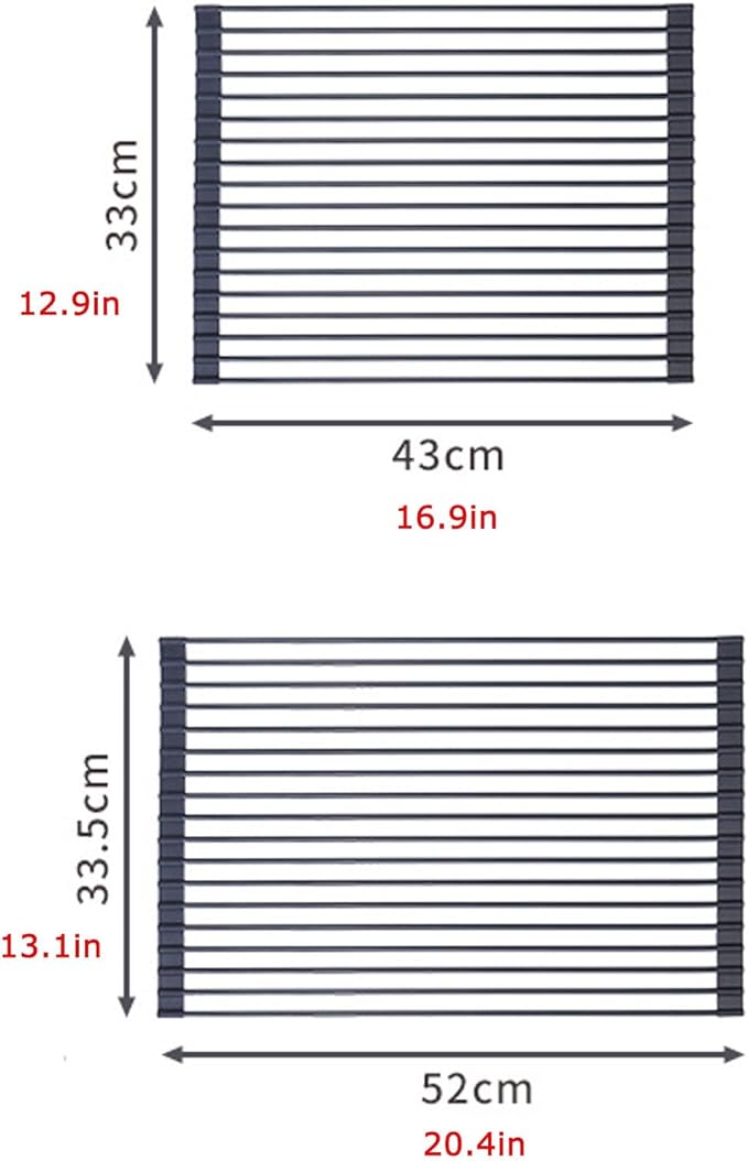HUHJYUGE Roll Up Dish Drying Rack, Kitchen Sink Dish Drying Rack, Over The Sink Drying Rack Roll Up, Foldable Silicone Dish Drainer for Kitchen, for Plates, Cups, Bowls (E 52x33.5cm)