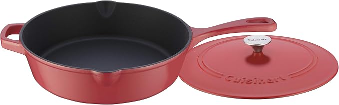Cuisinart Chef's Classic Enameled Cast Iron Dutch Oven with Lid, Porcelain Enameled Interior, Oven Safe, Induction Compatible, 12-Inch, Chicken Fryer, Peony Pink