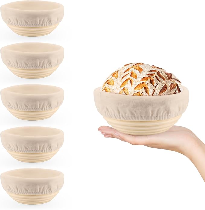 6 Pack 5 Inch Mini Banneton Bread Proofing Basket, Mini Sourdough Baking Supplies, Small Banneton Proofing Baskets for Artisan Bread Baking and Dough Rising