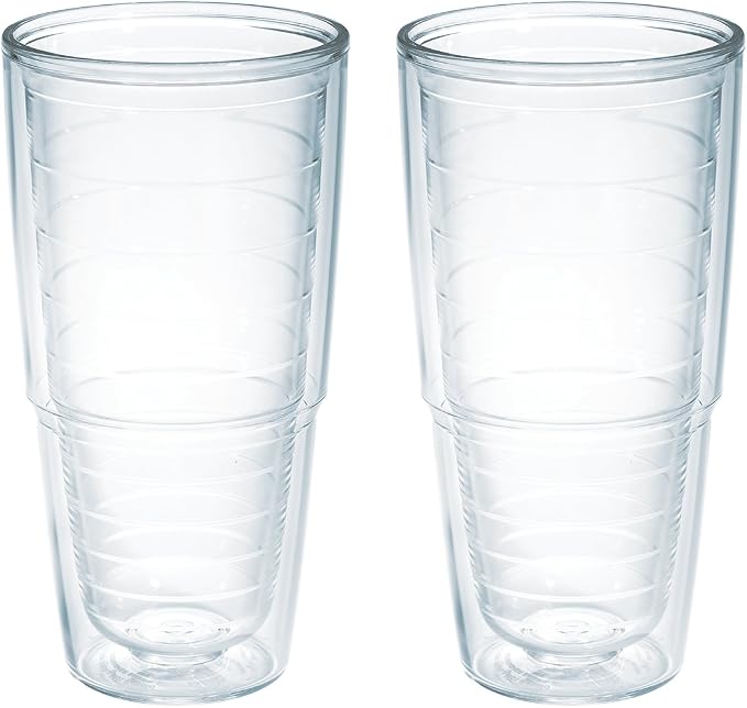 Tervis Clear & Colorful Tabletop Made in USA Double Walled Insulated Tumbler Travel Cup Keeps Drinks Cold & Hot, 24oz - 2pk, Clear