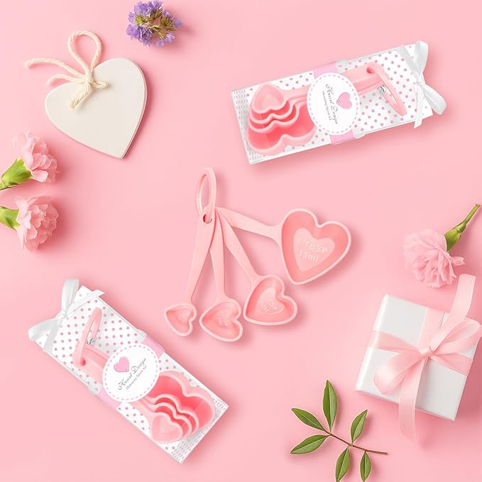 50PCS Heart Shaped Measuring Spoons Plastic Measuring Spoons Party Favors for Guests Bridal Shower Party Decorations Souvenirs Gifts Individual Packaging Box(Pink)