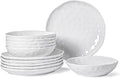 HOMBENE White Dinnerware Set 12 Piece Service for 6, Porcelain Dinnerware Sets, Over Size Plates Sets for Dessert Salad and Pasta, Dishes Set