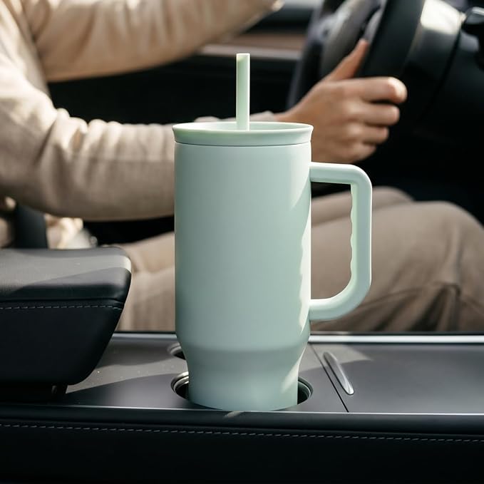 SANDJEST Mint 40oz Tumbler with Handle and Straw, Insulated Stainless Steel Travel Coffee Mug for Women Girls, Gift Idea for Birthday Christmas Mothers Day