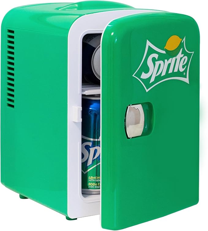 Koolatron Sprite Mini Fridge - 6 Can Refrigerator for Bedroom Office, Portable Table Top Beverage Cooler, 12V 110V Refrigerador For Drinks, Soda, Wines, Use In Car, Dorm, Outdoor, Patio