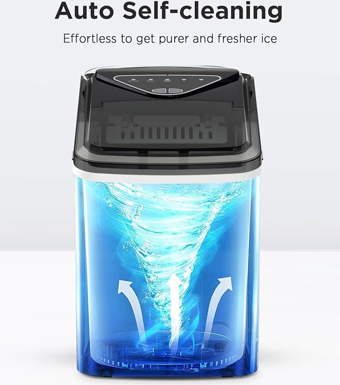Totnz Countertop Ice Maker - Self-Cleaning Ice Machine, 26 Lbs in 24 Hrs, Compact Ice Makers with Ice Basket & Scoop, 2 Ice Sizes for Party/Dorm, Black