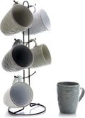 Elama Tahitian Waves 6 Piece 12 oz Mug Set in Assorted Tones with Complimentary Stand