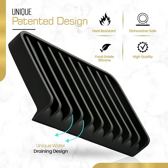 Effilogic Silicone Sponge Holder – Self-Draining Sink Organizer- Faucet Mat for Kitchen - Countertop Protector - Large Black