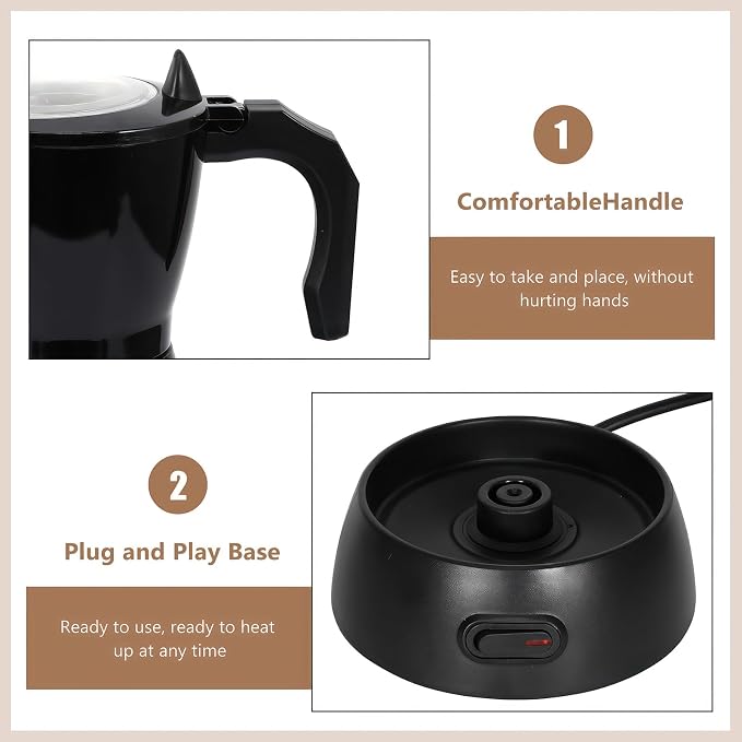 Coffee Pot Electric Espresso Coffe Maker, 300ml 6 Cups Aluminum Moka Pot with Overheat Protection and Detachable Base, Portable Italian Moka Maker, 450W, Black