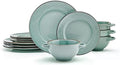 Pfaltzgraff Kori 12 Piece Dinnerware Set with Double Handled Bowl, Service for 4, Sage