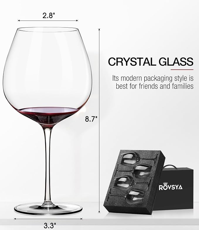 Red Wine Glasses Set of 4, Large Hand Blown Crystal Burgundy Glasses-Ultra-thin, Light for Wine Tasting, 23.5OZ, Perfect Gifts, Valentine's Day, Anniversary, Birthday