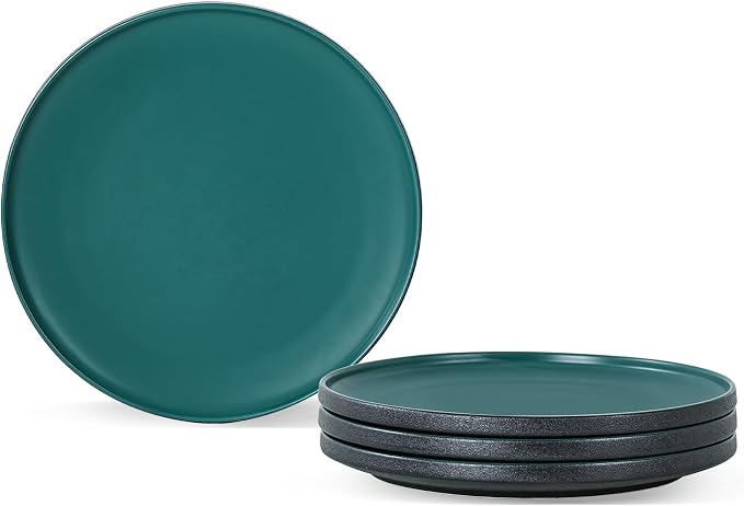 Ceramic Salad & Dessert Plates Set, 8 Inch, Set of 4, Modern Green | Stoneware, Dishwasher & Microwave Safe, Small Dinner Plates, For Cake, Fruits, Waffle, Pasta, Salad
