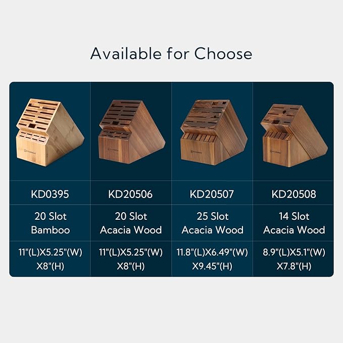 KITCHENDAO 25 Slot Acacia Wood Knife Block without Knives, Large Universal Knife Holder for Kitchen, Holding Multiple Types of Knives, Countertop Butcher Block Knife Stand for Easy Kitchen Storage