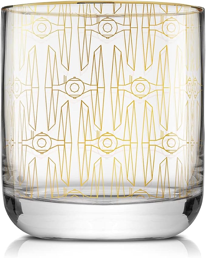 JoyJolt Star Wars Glassware. 'Deco' Lowball Glasses Set of 4, 10oz Star Wars Glasses. Short Tumbler with Darth Vader in Retro Crystal Glass Cup. Double Old Fashioned Rocks or Water Glass