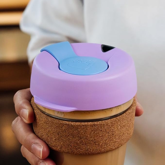 KeepCup Brew Cork, Reusable Glass Tumbler with Natural Cork, Short Coffee Cup 8oz/227ml - Moonlight