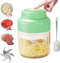 Electric Garlic Chopper, Mini Food Processor, Mini Portable Veggie Chopper with 4/6 Stainless Steel Blades, Rechargeable Small Food Processor for Garlic, Onion, Chili, Ginger, Nuts (Green, 360ML)