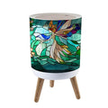 Trash Can with Lid Vibrant Fairy Blossoms Stained Glass Tableaux Press Top Round Small Garbage Bin with Wooden Legs Waste Basket for Kitchen Bedroom Nursery 7L/1.8 Gallon