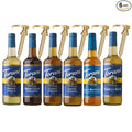 Jimoco Syrup Pump & Torani Syrup Bundle - Sugar Free Salted Caramel, French Vanilla, Brown Sugar Cinnamon, Vanilla Bean, Caramel Classic, Peanut Butter Cup - For Italian Soda Coffee, Lattes, Frappes With 6 Pump Dispensers