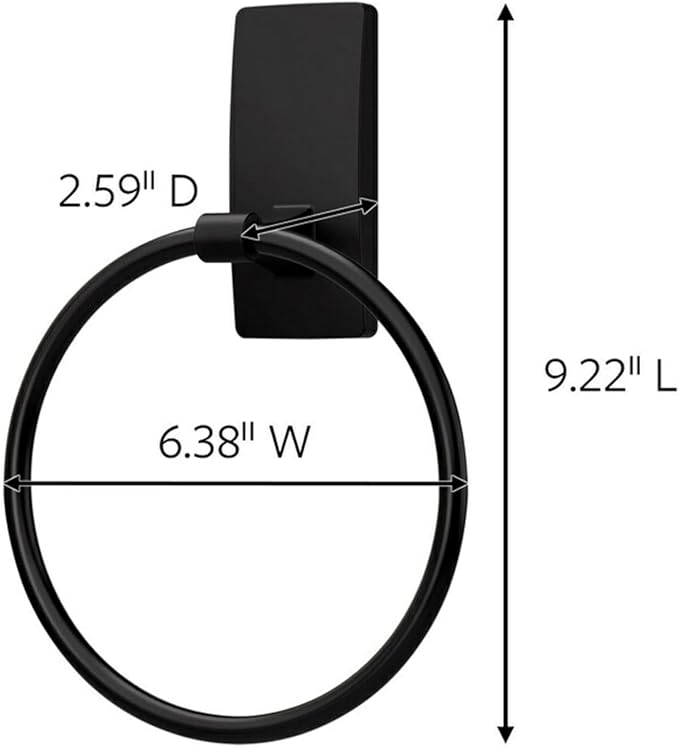 Command Hand Towel Holder Matte Black with Water Resistant Command Strips,Rust Resistant Bathroom Organizer,Holds up to 5 lbs,(Pack of 8)