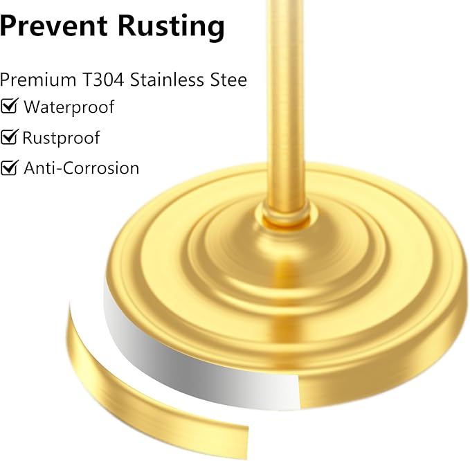 Brass Gold Bath Hand Towel Holder Stand,Stainless Steel 16 Inch Free Standing Towel Rack,Heavy Weight Towel Bar for Bathroom Vanity Countertop &Kitchen