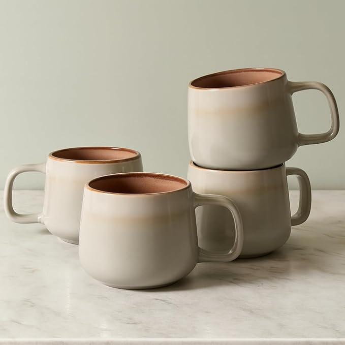 Ava Nord Large Ceramic Coffee Mugs Set of 4 | 16 oz Stoneware Coffee Cups | Lead-Free, Non-Toxic | Microwave and Dishwasher Safe | Comfortable Handle | Nordic Design for Tea, Cocoa, Latte | Sage Ash