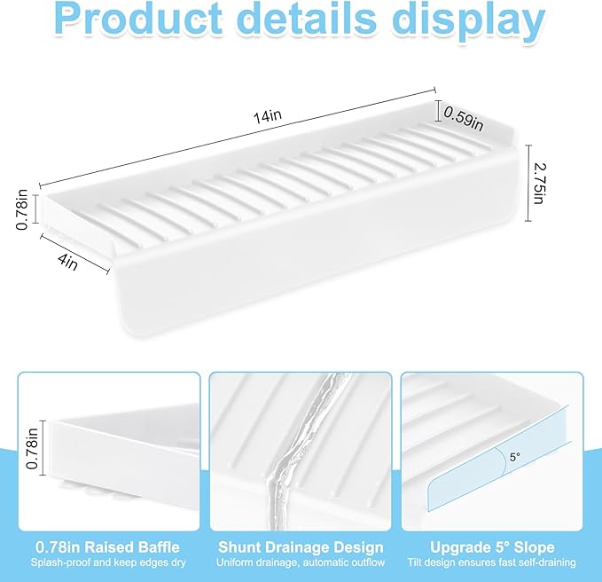 Silicone Faucet Splash Guard 4" x 14", Faucet Water Catcher Mat, Longer Silicone Sink Mat for Kitchen, Bathroom, Laundry Room, Farmhouse for Quartz Kitchen Sink（Transparent White）