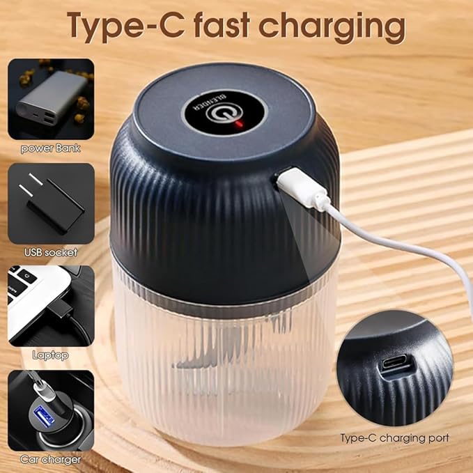 2026 Upgrade Electric Garlic Chopper, Mini Portable Veggie Chopper, 300ml Food Choppers Cordless, USB Charging Small Garlic Cutter for Mashing Onion, Chili, Ginger (Blue, 4 blades)