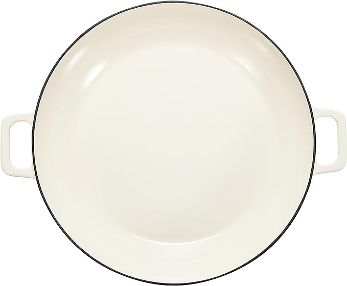 Amazon Basics Enameled Cast Iron - Covered Round Casserole Skillet with Lid, Oven Safe - 500°F, Even Heat Distribution, 3.3-Quart, White