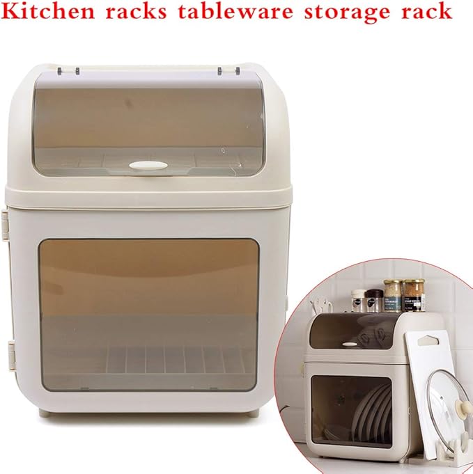 Covered Plastic Dish Drying Rack, Plastic Dustproof Drain Storage Box Basket Hold, Bottle Dryer Holder with Cover Lid and Removable Drainboard for Kitchen Counter, Dish Dryer Shelf