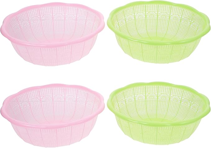 Amosfun Rice Basket 9.05 Inch Plastic Colander Set of 4 Multifunctional Fruit Vegetable Washing Strainer Bowls Kitchen Tools for Rice Pasta Dough