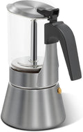 Grasseed Crystal Glass-Top Moka Pot, Polished Stainless Steel Stovetop Espresso Maker for Italian Coffee, Gift for Coffee Lovers - 9 Cup/360ml/12.6oz