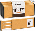 6-Pack Drawer Dividers - 6 Inches High, Adjustable 11 to 17 Inches Bamboo Drawer Organizers, Large Deep Expandable Separators for Clothes, Dresser, Bedroom, Bathroom, Baby , Office, Kitchen Utensils