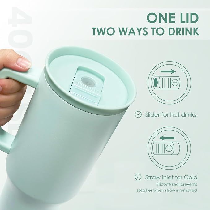 SANDJEST Mint 40oz Tumbler with Handle and Straw, Insulated Stainless Steel Travel Coffee Mug for Women Girls, Gift Idea for Birthday Christmas Mothers Day