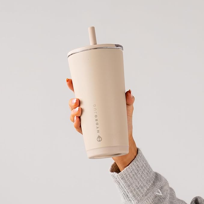 HydroJug Everyday Tumbler 20 oz, Ceramic-Lined Straw Cup, Dune