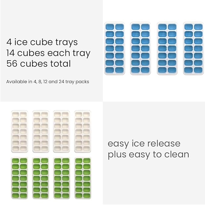 Ice Cube Tray, Ice Trays (24 Pack); Small Silicone Ice Cube Tray for Freezer; 14 Cubes each, 336 Ice Cubes; Easy Ice Release; Stackable; Flexible; Clean Easy; Rectangle Ice Cube Trays