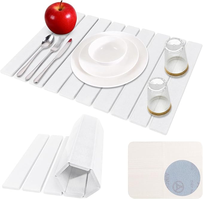 2 Pack Stone Drying Mat for Kitchen Counter, Large Diatomaceous Earth Dish Drying Pads 24"x16", Ultra Absorbent Quick Dry Foldable Mats for Dishes Cups, Matches Any Countertop