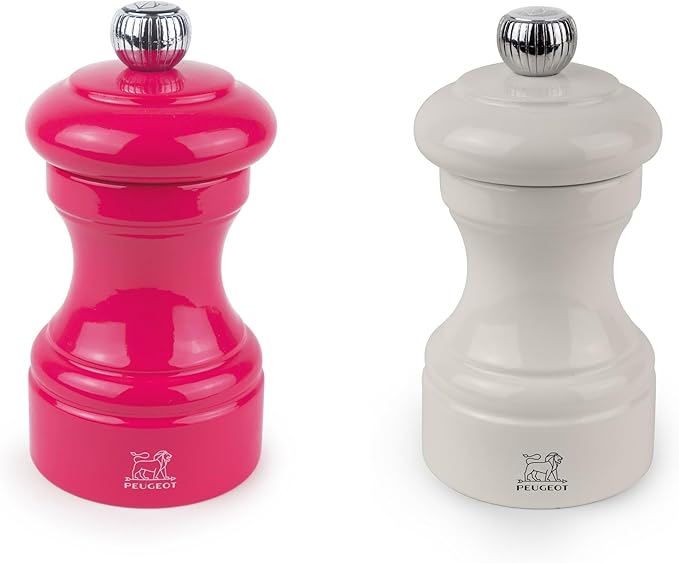 Peugeot Bistro Pepper and Salt Mill Set, 4in - Essential Kitchen Tools with Adjustable Grinding Precision, Beechwood Mills - Enhance Flavors in Everyday Cooking (Pink/Ivory)